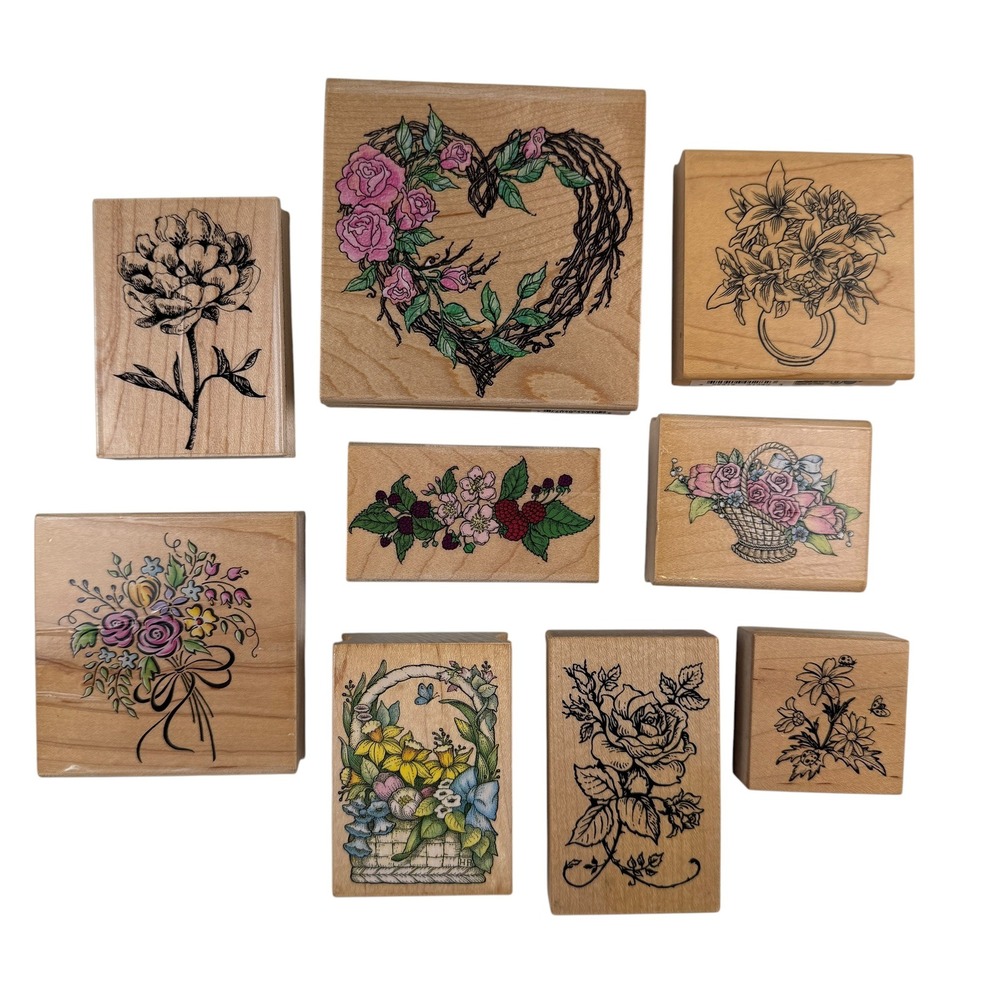 Vintage 90s Floral Rubber Stamp Bundle Hero Arts Stampendous Cottagecore Wreath